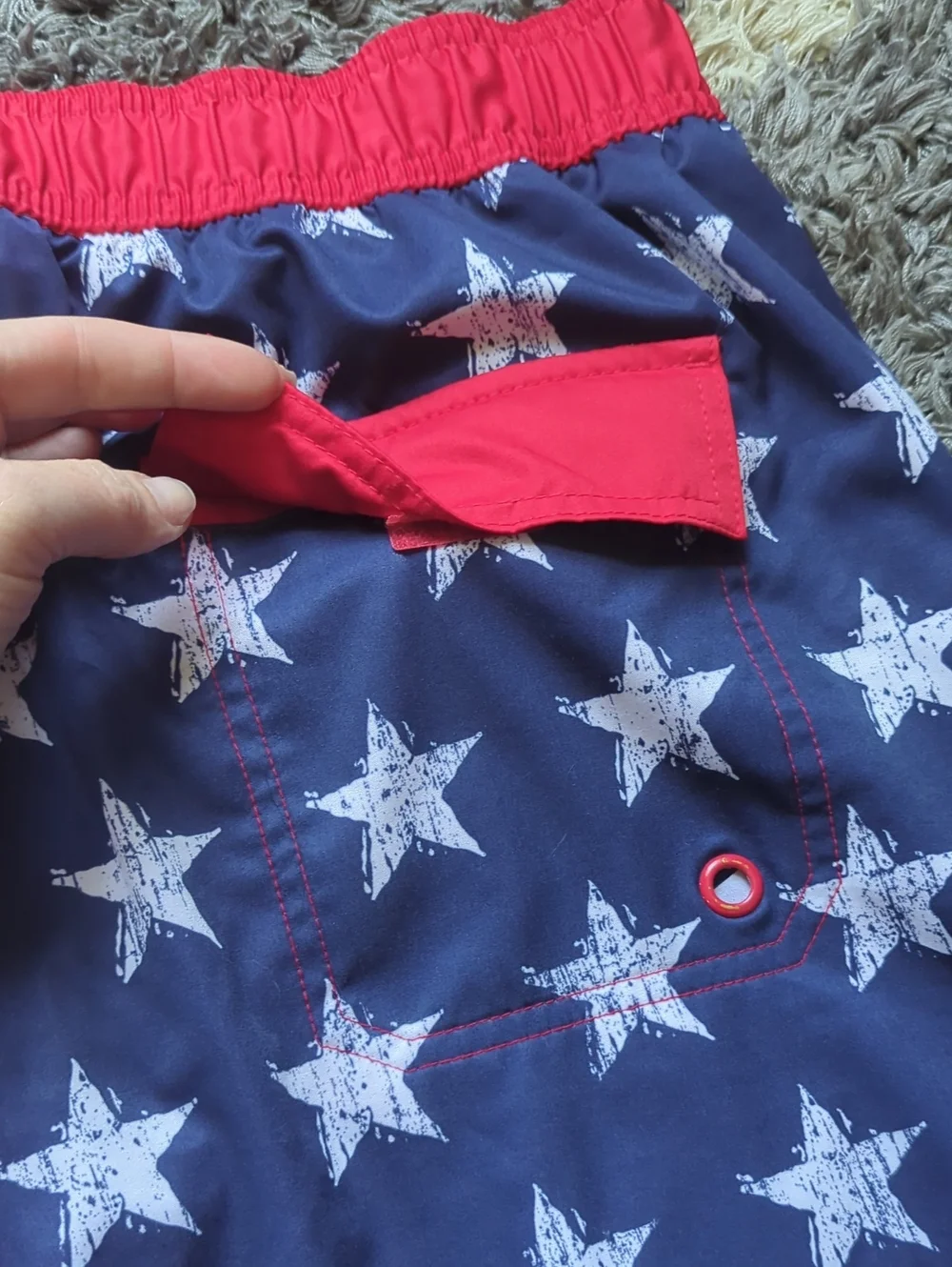 Wave Zone American Flag Star & Stripe Swim Trunks - Red, White & Blue Size L